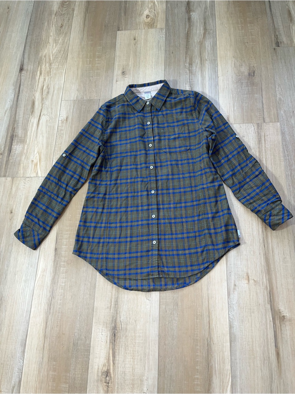 Stio Women’s Cotton Olive Flannel Rolled Sleeves Button Front Shirt Size Large